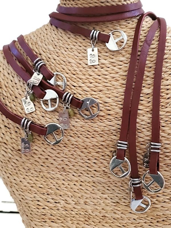 matching family leather bracelet gift on wicker display